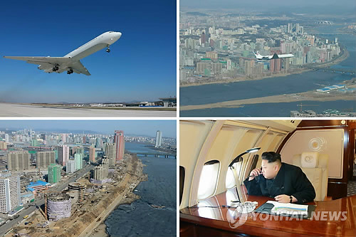 据朝鲜劳动党机关报《劳动新闻》15日报道，朝鲜国防委员会第一委员长金正恩近日乘坐专机视察平壤大规模住宅区“未来科学家街”施工现场。(韩联社/朝鲜《劳动新闻》）