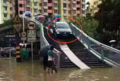 车主台风天为避积水 将车开上天桥