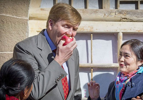 荷兰国王访延安啃苹果