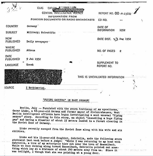 美国中情局公布10份涉UFO文件 教