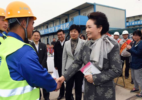 彭丽媛赴工地宣传防治结核病