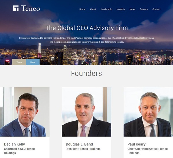 Teneo资本的官网，道格·班德（中间）是目前的总裁